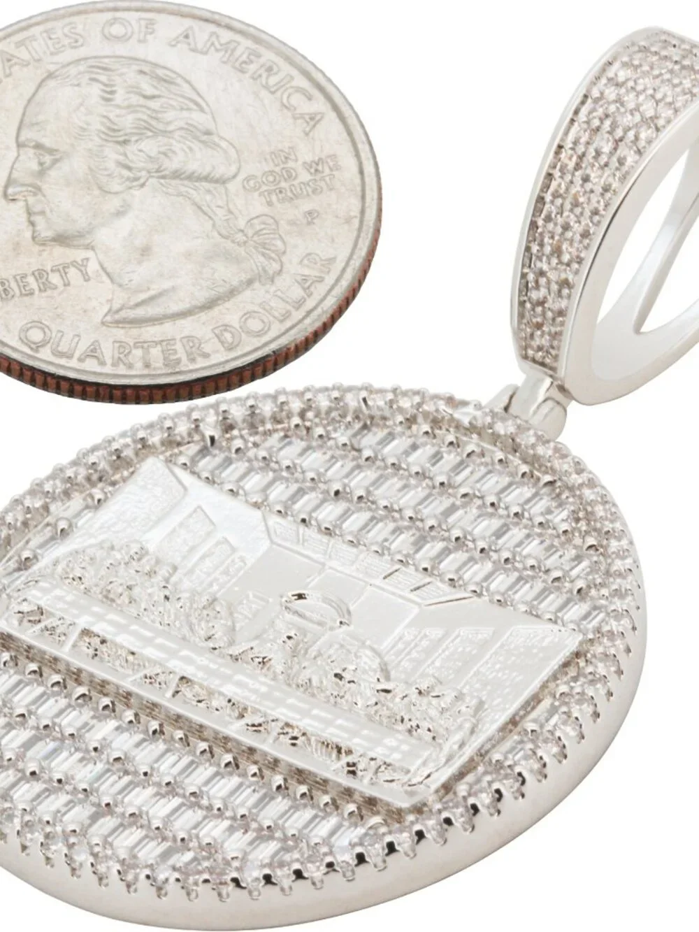 14k Yellow/White Gold Plated AAA Cubic Zirconia Last Supper Circle Pendant
